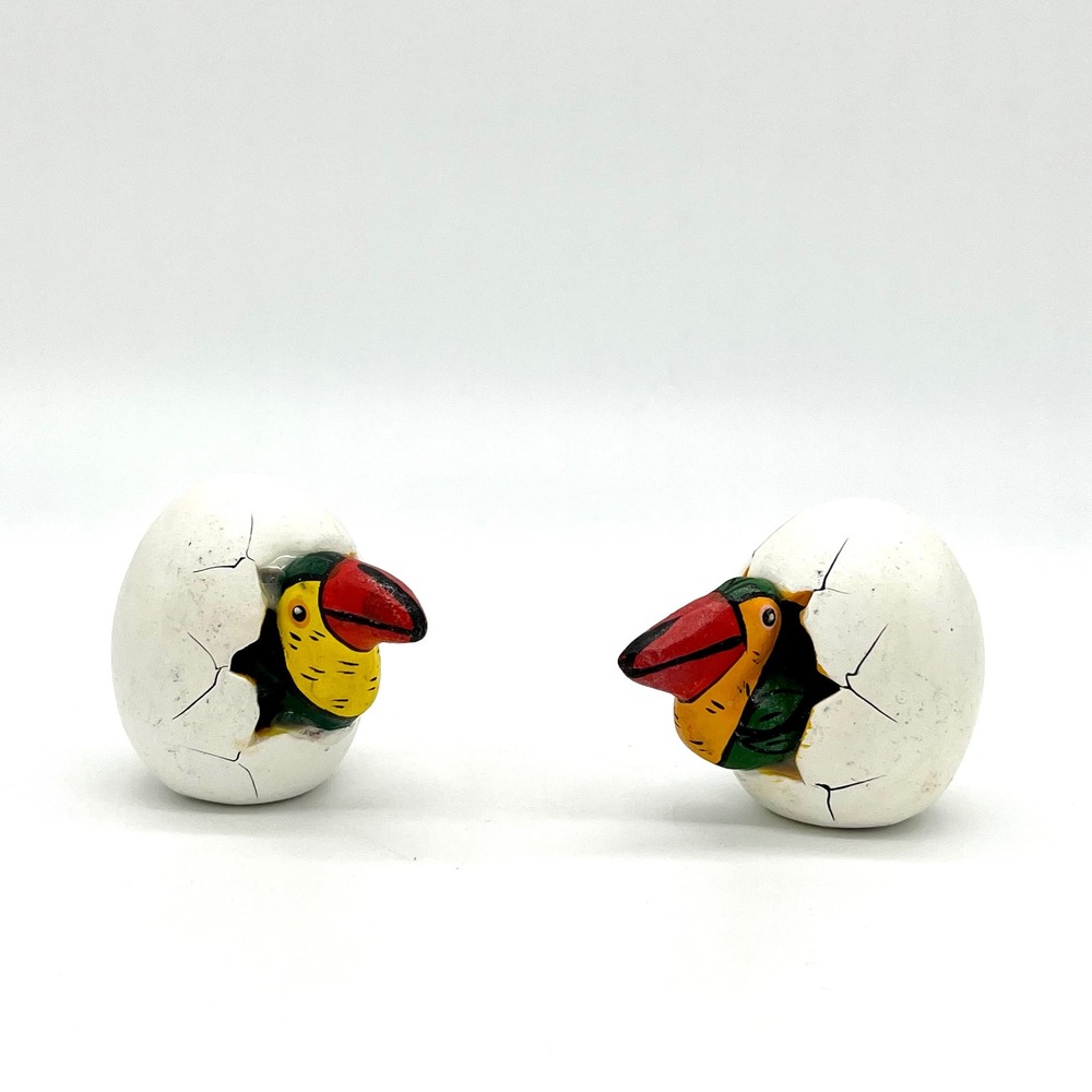 Mexican Folk Art Toucan in Cracked Egg Figurines Tropical Bird Decor Set